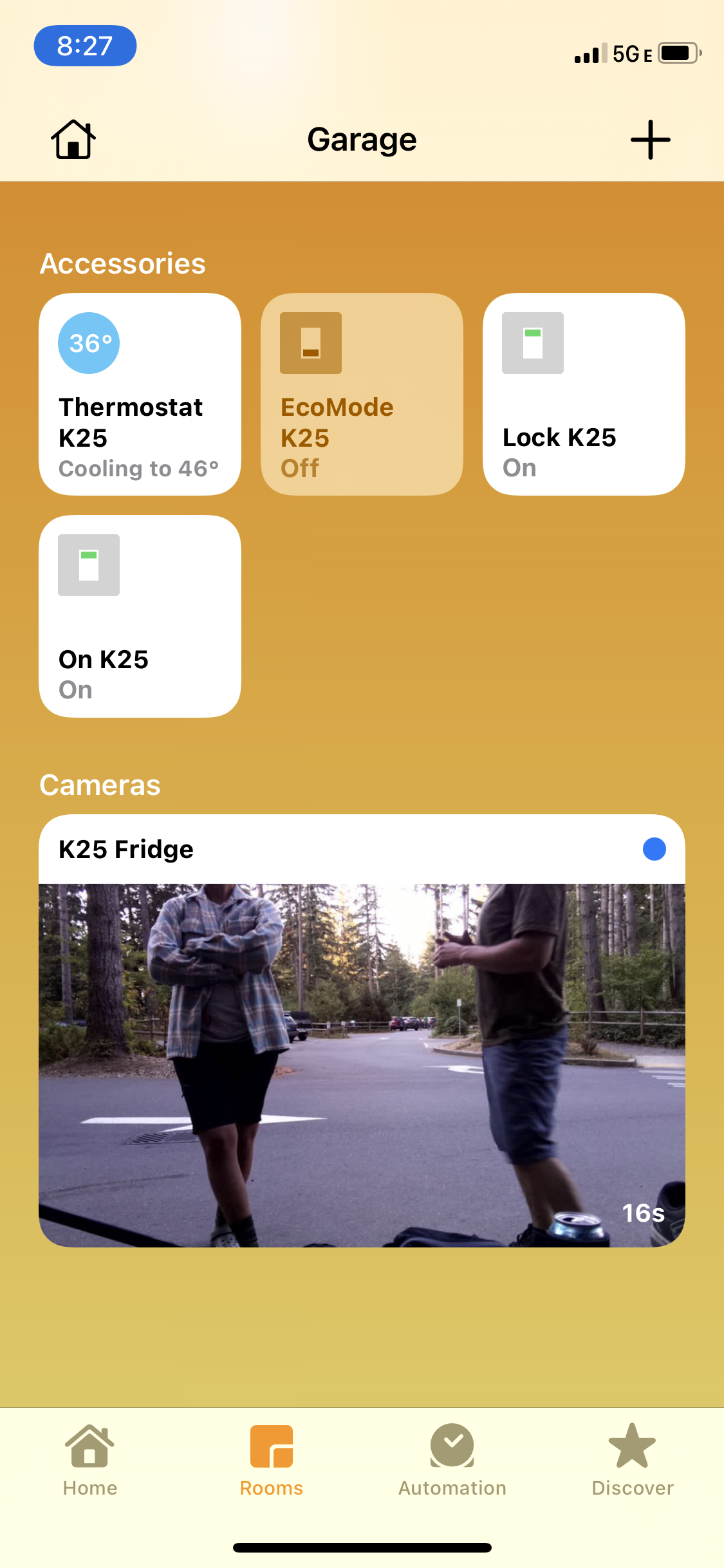 phone screenshot showing homekit accessories and camera