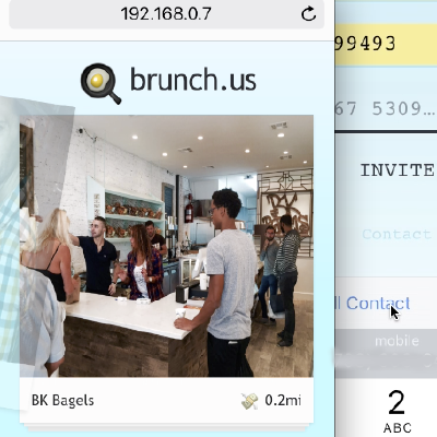 swipe-style app showing a coffee shop